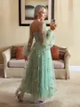 Hermosos A-line Sweetheart Long Sleeves Corset Flower Tea-Length Lace Dress