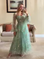 Hermosos A-line Sweetheart Long Sleeves Corset Flower Tea-Length Lace Dress
