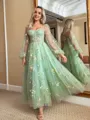 Hermosos A-line Sweetheart Long Sleeves Corset Flower Tea-Length Lace Dress