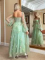 Hermosos A-line Sweetheart Long Sleeves Corset Flower Tea-Length Lace Dress