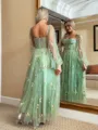 Hermosos A-line Sweetheart Long Sleeves Corset Flower Tea-Length Lace Dress