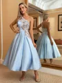 Perfect Ball-Gown One-Shoulder Flower Tea-Length Satin Dress