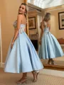 Perfect Ball-Gown One-Shoulder Flower Tea-Length Satin Dress