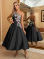 Perfect Ball-Gown One-Shoulder Flower Tea-Length Satin Dress