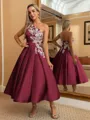 Perfect Ball-Gown One-Shoulder Flower Tea-Length Satin Dress