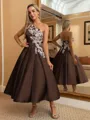 Perfect Ball-Gown One-Shoulder Flower Tea-Length Satin Dress