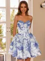 Floral A-line Sweetheart Cascading Ruffles Short/Mini Corset Dress