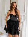 Elegant A-line Spaghetti Straps Cascading Ruffles Short/Mini Tulle Corset Dress