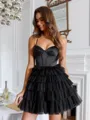Elegant A-line Spaghetti Straps Cascading Ruffles Short/Mini Tulle Corset Dress