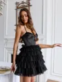 Elegant A-line Spaghetti Straps Cascading Ruffles Short/Mini Tulle Corset Dress