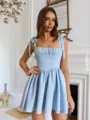 Grand A-line Straps Bow Short/Mini Stretch Crepe Corset Dress