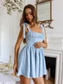 Grand A-line Straps Bow Short/Mini Stretch Crepe Corset Dress