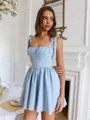 Grand A-line Straps Bow Short/Mini Stretch Crepe Corset Dress