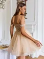 Striking A-line Off-the-Shoulder Sequin Short/Mini Organza Corset Dress