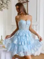 Graceful A-line Spaghetti Straps Appliques Lace Short/Mini Tulle Corset Dress