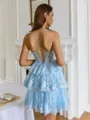 Graceful A-line Spaghetti Straps Appliques Lace Short/Mini Tulle Corset Dress