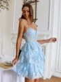 Graceful A-line Spaghetti Straps Appliques Lace Short/Mini Tulle Corset Dress