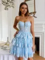 Graceful A-line Spaghetti Straps Appliques Lace Short/Mini Tulle Corset Dress