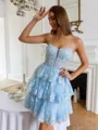 Graceful A-line Spaghetti Straps Appliques Lace Short/Mini Tulle Corset Dress
