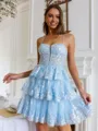 Graceful A-line Spaghetti Straps Appliques Lace Short/Mini Tulle Corset Dress