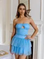 Charming A-line Straight Cascading Ruffles Short/Mini Dress