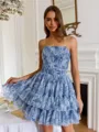 Fashion-forward A-line Straight Cascading Ruffles Short/Mini Corset Dress