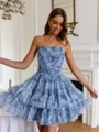 Fashion-forward A-line Straight Cascading Ruffles Short/Mini Corset Dress