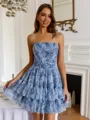 Fashion-forward A-line Straight Cascading Ruffles Short/Mini Corset Dress