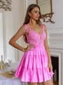 Extravagant A-line V-Neck Appliques Lace Short/Mini Taffeta Corset Dress