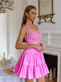 Extravagant A-line V-Neck Appliques Lace Short/Mini Taffeta Corset Dress