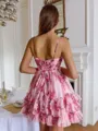 Splendiferous A-line Spaghetti Straps Cascading Ruffles Short/Mini Corset Dress