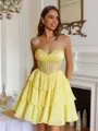 Elegant A-line Sweetheart Cascading Ruffles Short/Mini Chiffon Corset Dress