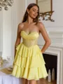 Elegant A-line Sweetheart Cascading Ruffles Short/Mini Chiffon Corset Dress