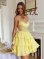 Elegant A-line Sweetheart Cascading Ruffles Short/Mini Chiffon Corset Dress