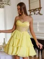 Elegant A-line Sweetheart Cascading Ruffles Short/Mini Chiffon Corset Dress