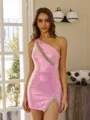 Opulent Sheath One-Shoulder Rhinestone Short/Mini Corset Dress