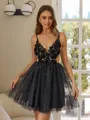 Splendid A-line V-Neck Appliques Lace Short/Mini Tulle Corset Dress