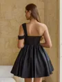Opulent Ball-Gown One-Shoulder Pleated Short/Mini Satin Corset Dress