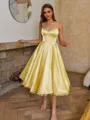 Glamorous A-line Spaghetti Straps Tea-Length Silk Like Satin Corset Dress