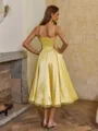 Glamorous A-line Spaghetti Straps Tea-Length Silk Like Satin Corset Dress