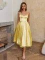 Glamorous A-line Spaghetti Straps Tea-Length Silk Like Satin Corset Dress