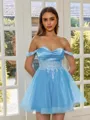 Exquisite A-line Off-the-Shoulder Appliques Lace Short/Mini Tulle Corset Dress