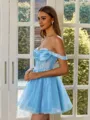 Exquisite A-line Off-the-Shoulder Appliques Lace Short/Mini Tulle Corset Dress