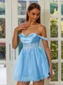 Exquisite A-line Off-the-Shoulder Appliques Lace Short/Mini Tulle Corset Dress