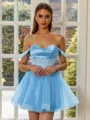 Exquisite A-line Off-the-Shoulder Appliques Lace Short/Mini Tulle Corset Dress