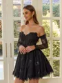 Graceful Ball-Gown Sweetheart Long Sleeves Appliques Lace Short/Mini Lace Corset Dress