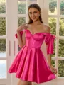 Captivating A-line Off-the-Shoulder Bow Short/Mini Silk Like Satin Corset Dress