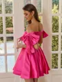 Captivating A-line Off-the-Shoulder Bow Short/Mini Silk Like Satin Corset Dress