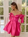 Captivating A-line Off-the-Shoulder Bow Short/Mini Silk Like Satin Corset Dress