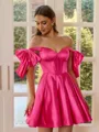 Captivating A-line Off-the-Shoulder Bow Short/Mini Silk Like Satin Corset Dress